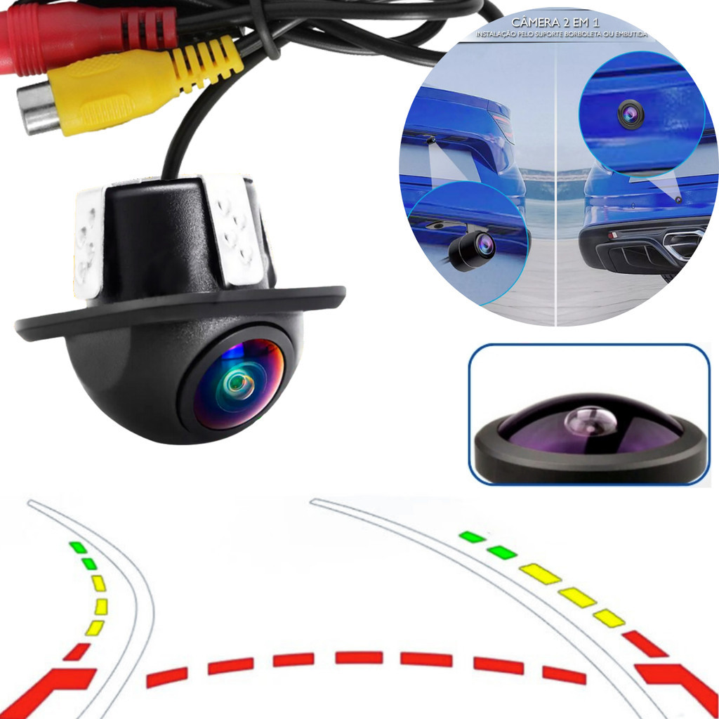 Camera De Ré Tartaruga Htech CR541 Com Linha Dinamica 160 Graus Sistema AHD Ideal Para Multimidia Automotiva Instalação