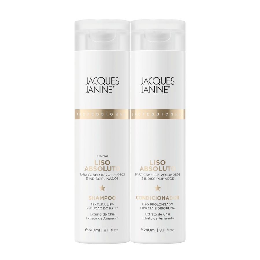 Kit Jacques Janine Liso Absoluto Shampoo Sem Sal Condicionador Leave-In Antifrizz 240ml