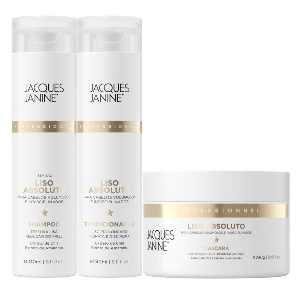 Kit Jacques Janine Liso Absoluto Shampoo Condicionador + Máscara Creme Antifrizz 240g