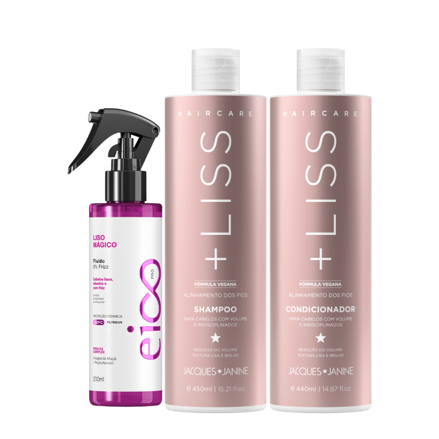Kit Jacques Janine Liss Shampoo Condicionador 450ml + Spray Liso Mágico Eico Pro 200ml