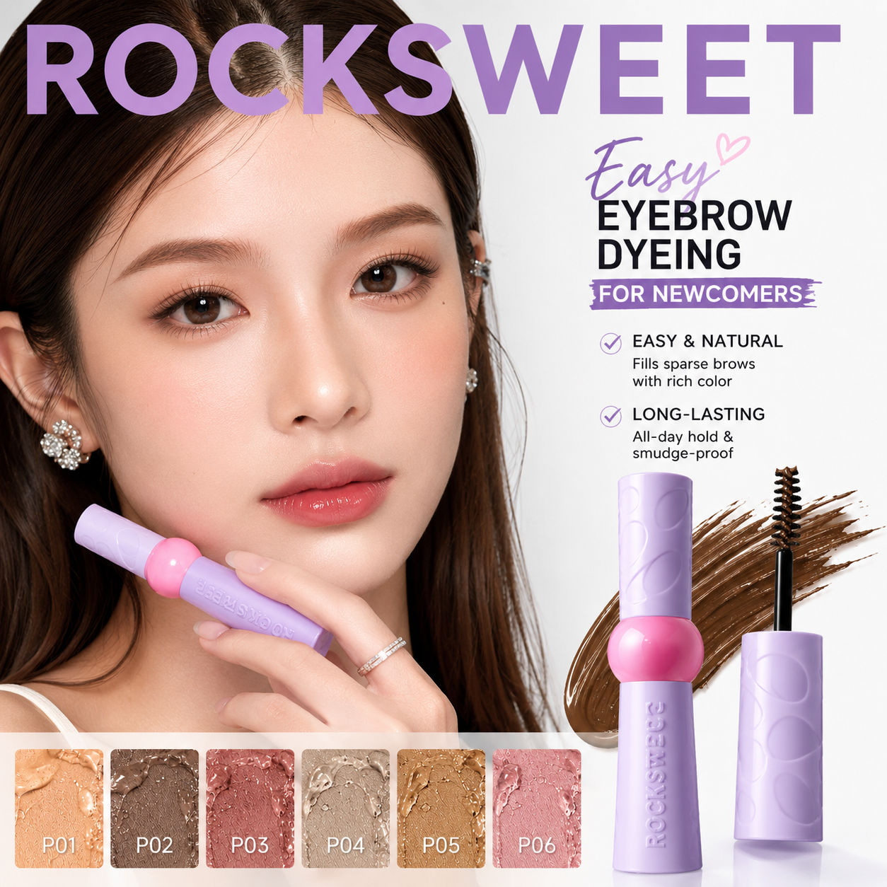 ROCK SWEET Forest Night Tinta de Longa Duração para Sobrancelhas, Gel de Tingimento à Prova d'Água e Antirrugas, Roxo