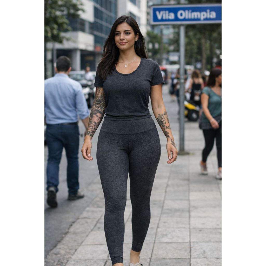 Calça Legging Cintura Alta Sem Transparência – Cinza Mesclado | Moda Urbana Bras