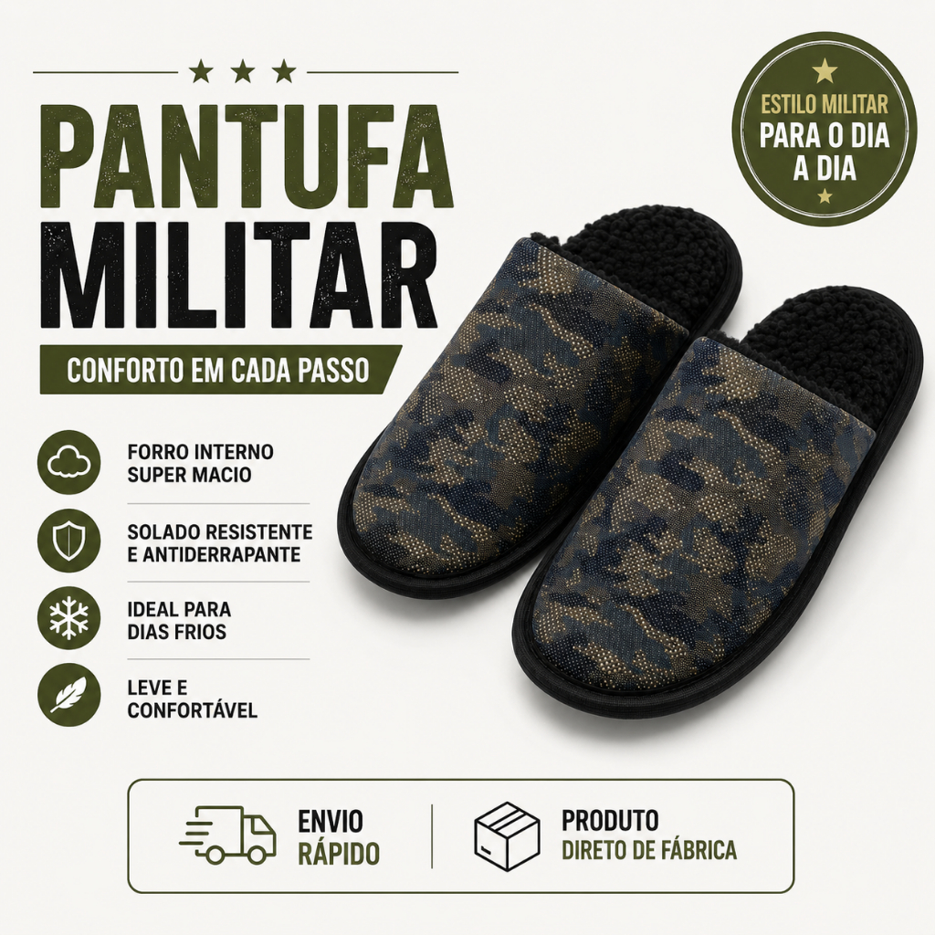 Pantufa Militar Camuflada Premium Peluciada Antiderrapante Super Quentinha