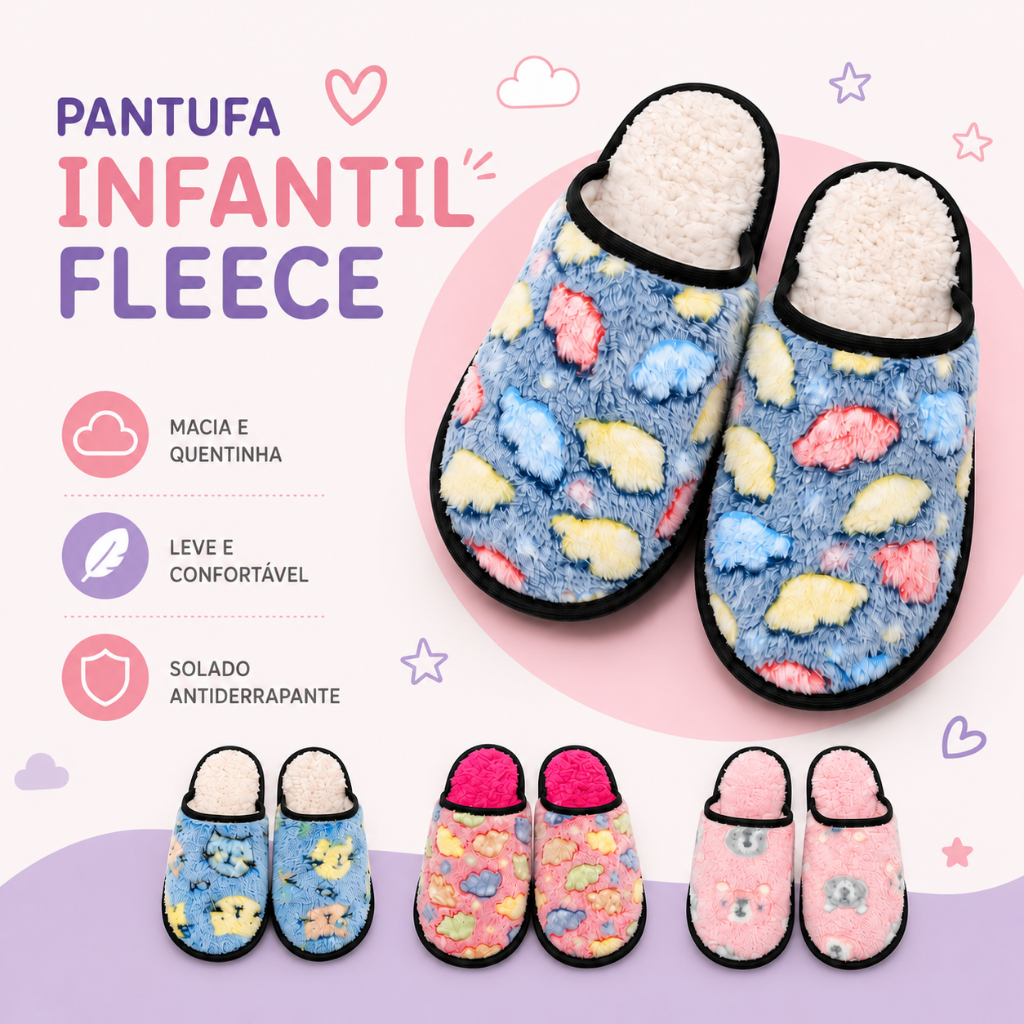 Pantufa Infantil Peluciada Confort FLEECE Tecido/lã Inverno Menino e Menina