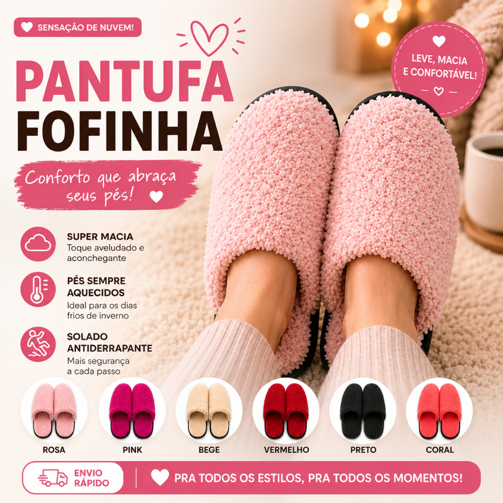Pantufa Peluciada CONFORT Super Quente Confortável Antiderrapante Inverno Masculina Feminina
