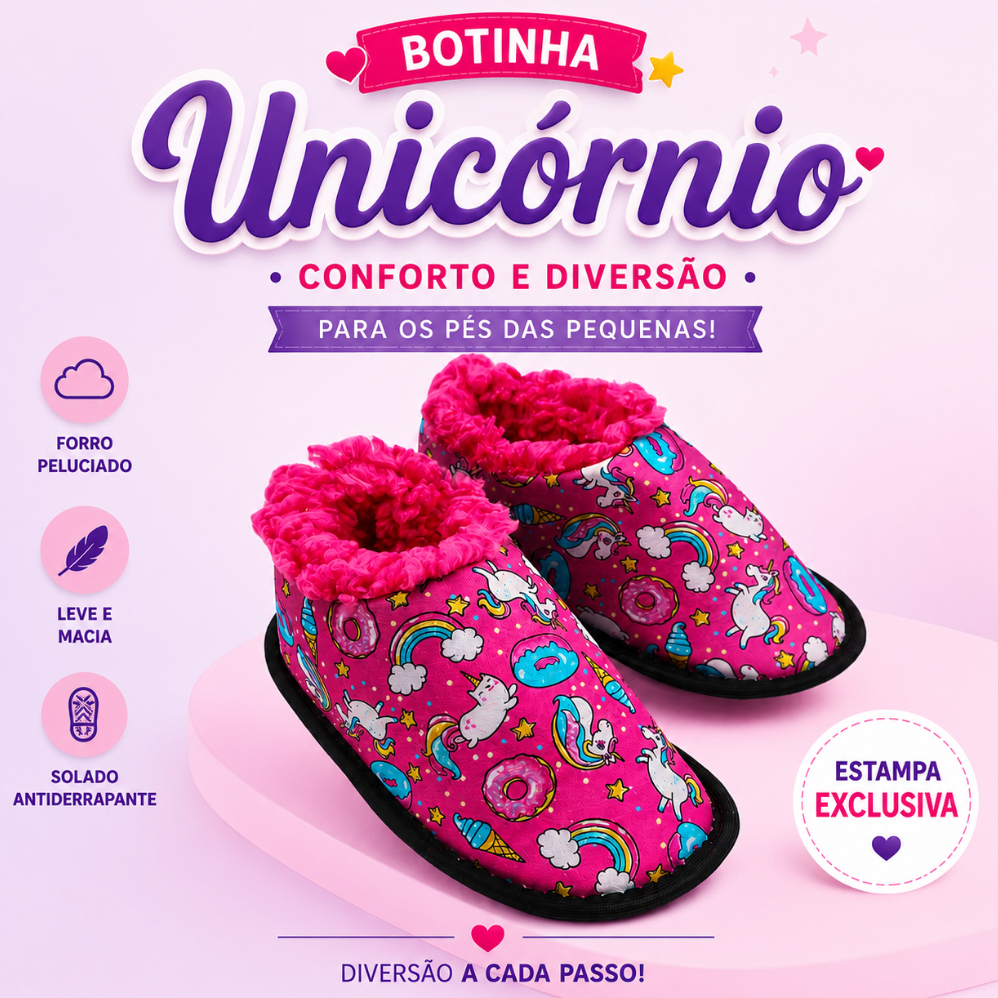 Pantufa Infantil BOTINHA Unicórnio Feminina Peluciada - Senza Spina pantufa infantil
