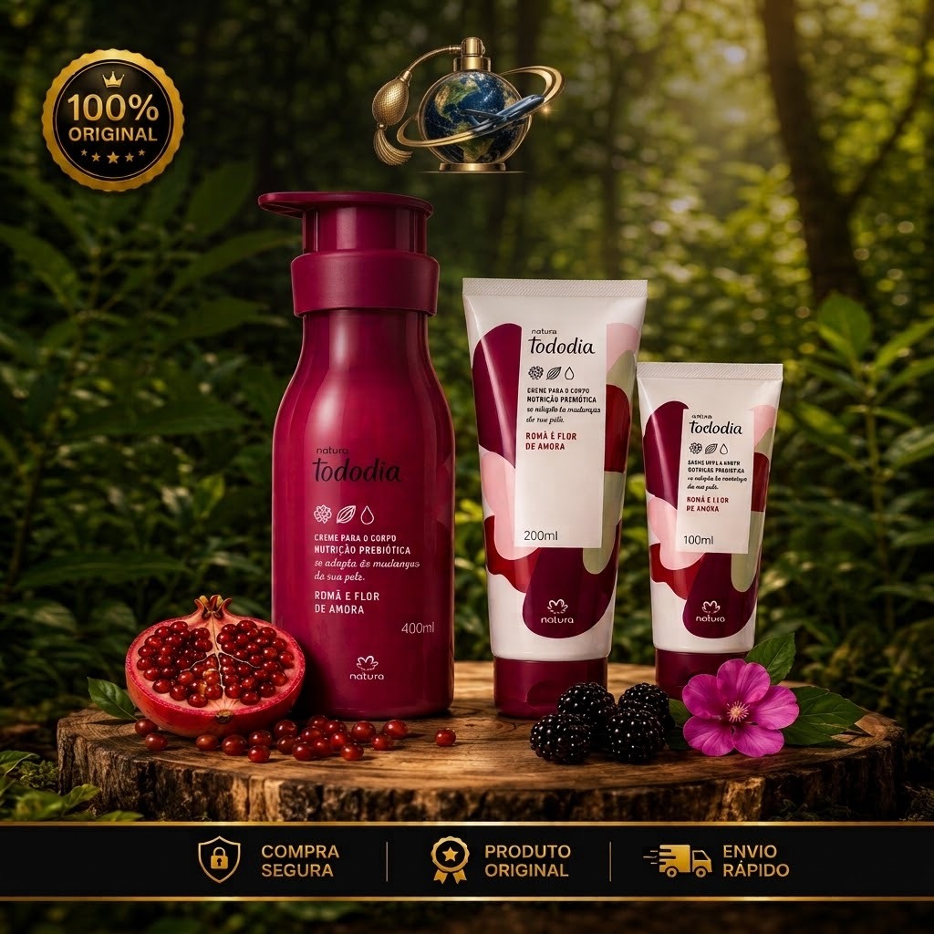 Kit Hidratante Corporal Tododia Romã Flor Amora Creme Desodorante Corpo 100ml 200ml 400ml