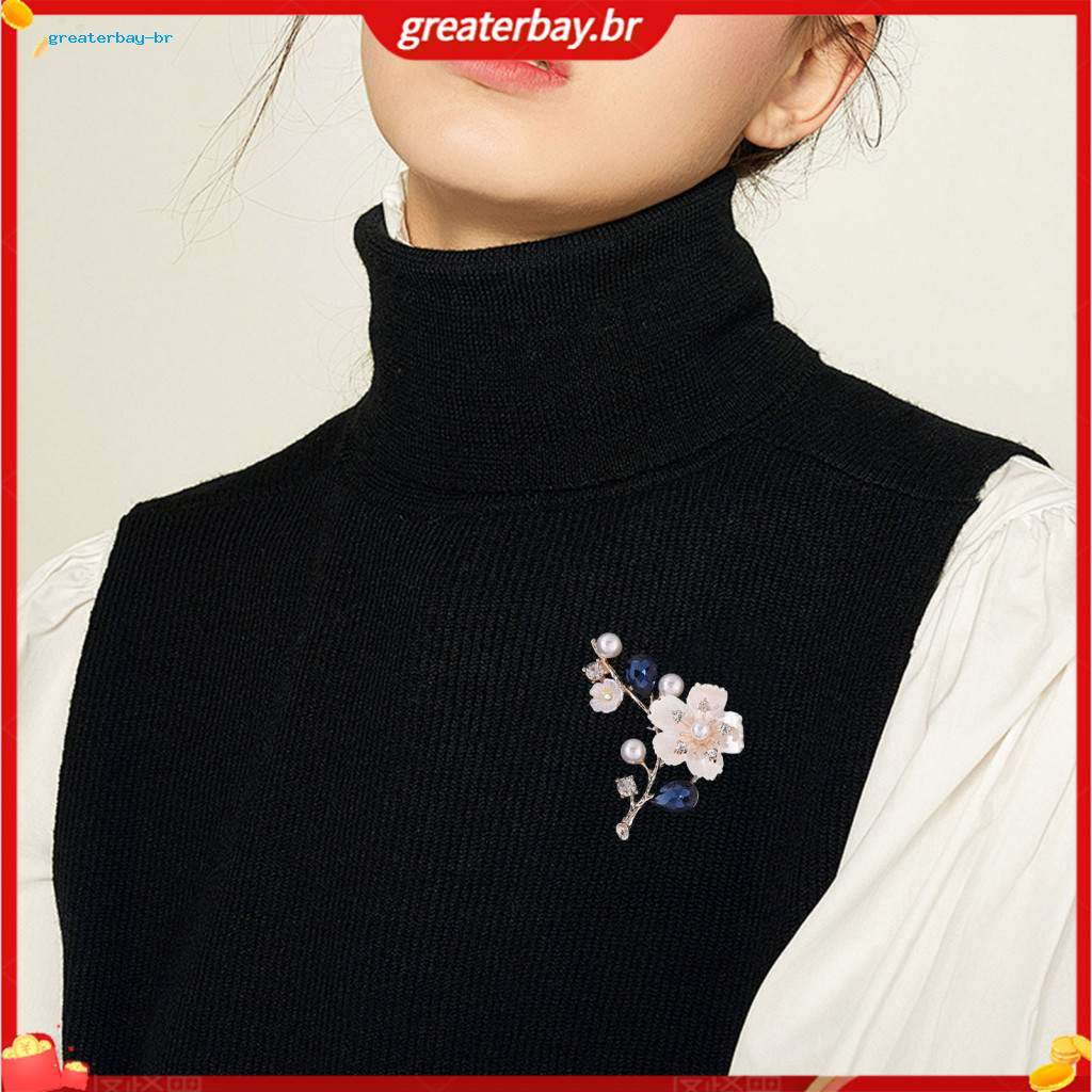 Mother's Day Flower Brooch with Strong Pin Imitation Pearl Cubic Zirconia Inlay Elegant Sweater Badge Gift for Women Sty