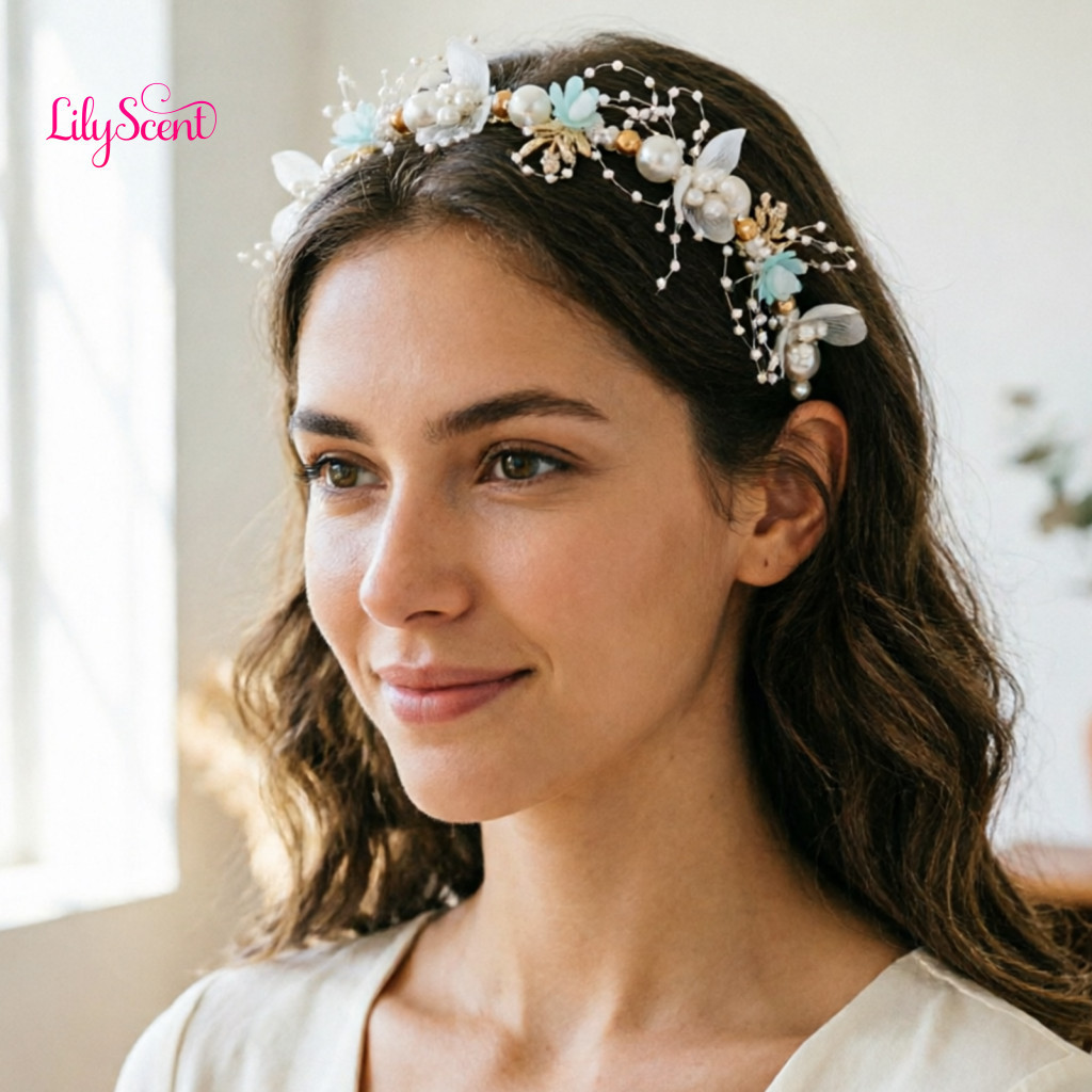 Pink Tulle Flower Crown Floral Headband Butterfly with Adjustable Pale Ribbon Imitation Pearls Cubic Zirconia Hair Hoop