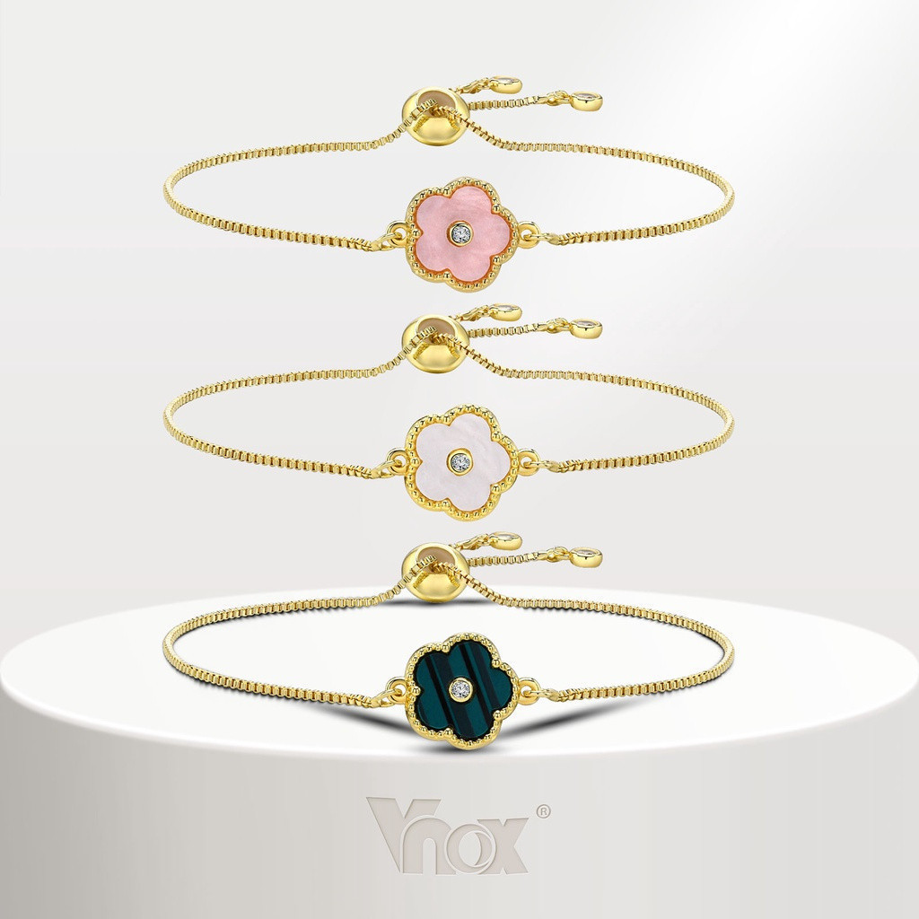 Vnox Flower Cubic Zirconia Para Mulheres , Pulseira Ajustável Com Corrente Banhada A Ouro