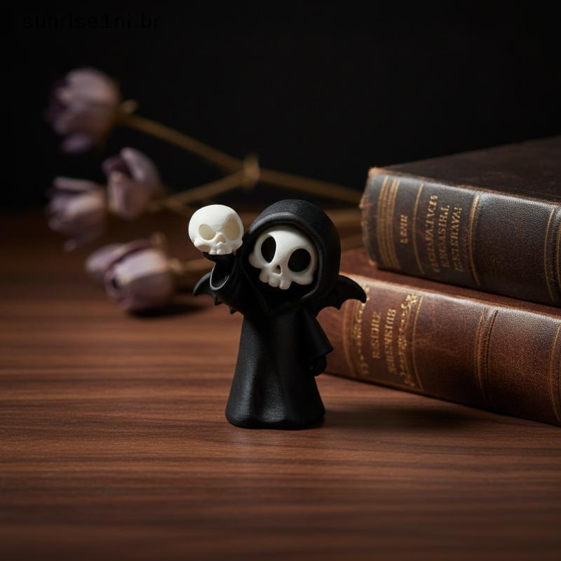 Mini Figura De Resina Grim Reaper Com Asas , Estátua De Esqueleto Kawaii Segurando Caveira , Ornamento De Mesa Gótico Pa