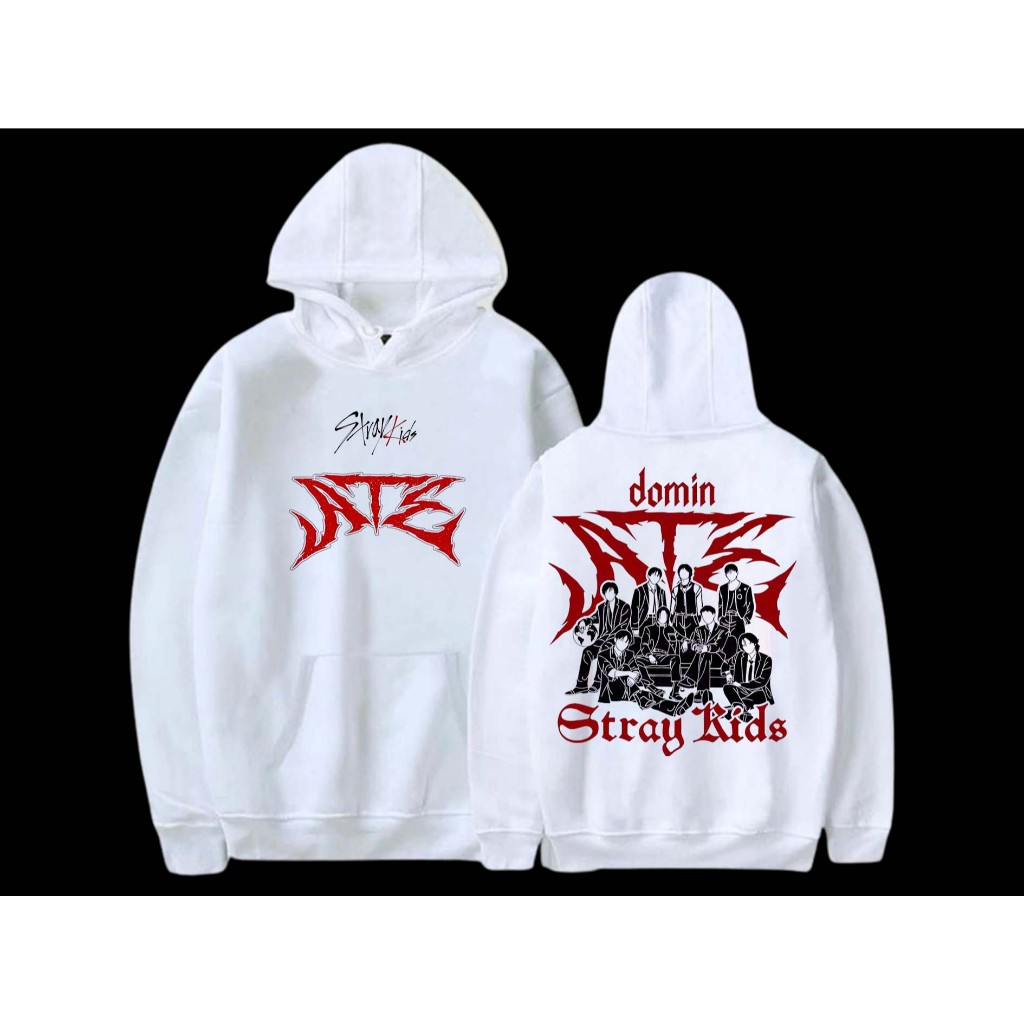 Moletom branco canguru com bolso e capuz stray kids Dominate World Tour 2025