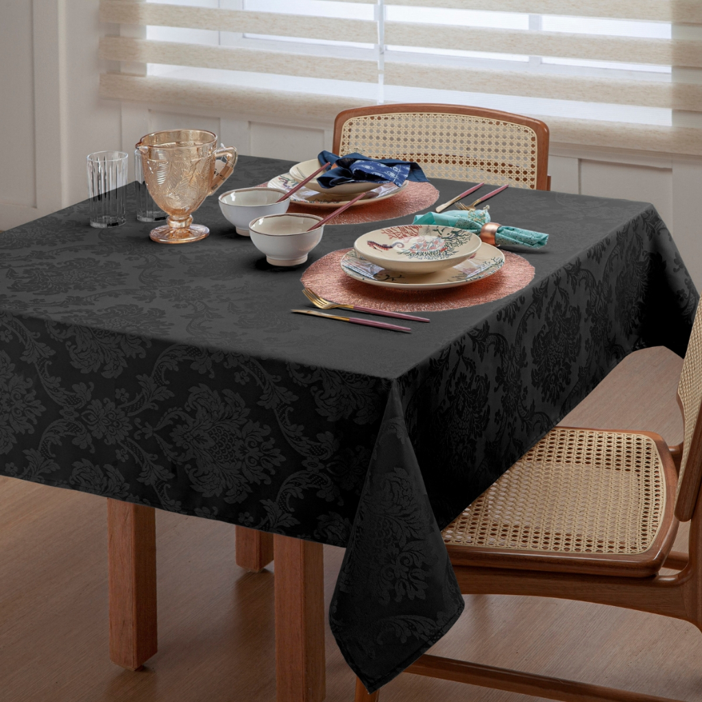 Toalha de Mesa Preta Jacquard 6 Lugares Modernidade e Estilo Black Friday Decoração