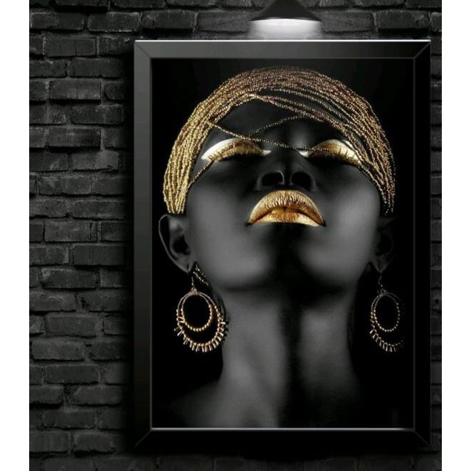 Quadro Decorativo - Preto E Dourado - Mulheres Negras - Estilo E Modernidade - Mulher Preta Com Dourado - Mulher