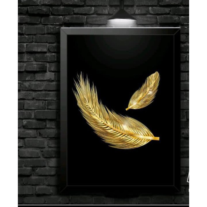 Quadro Decorativo - Penas Douradas Com O Fundo Preto - Preto E Dourado - Mulheres Negras - Estilo E Modernidade -