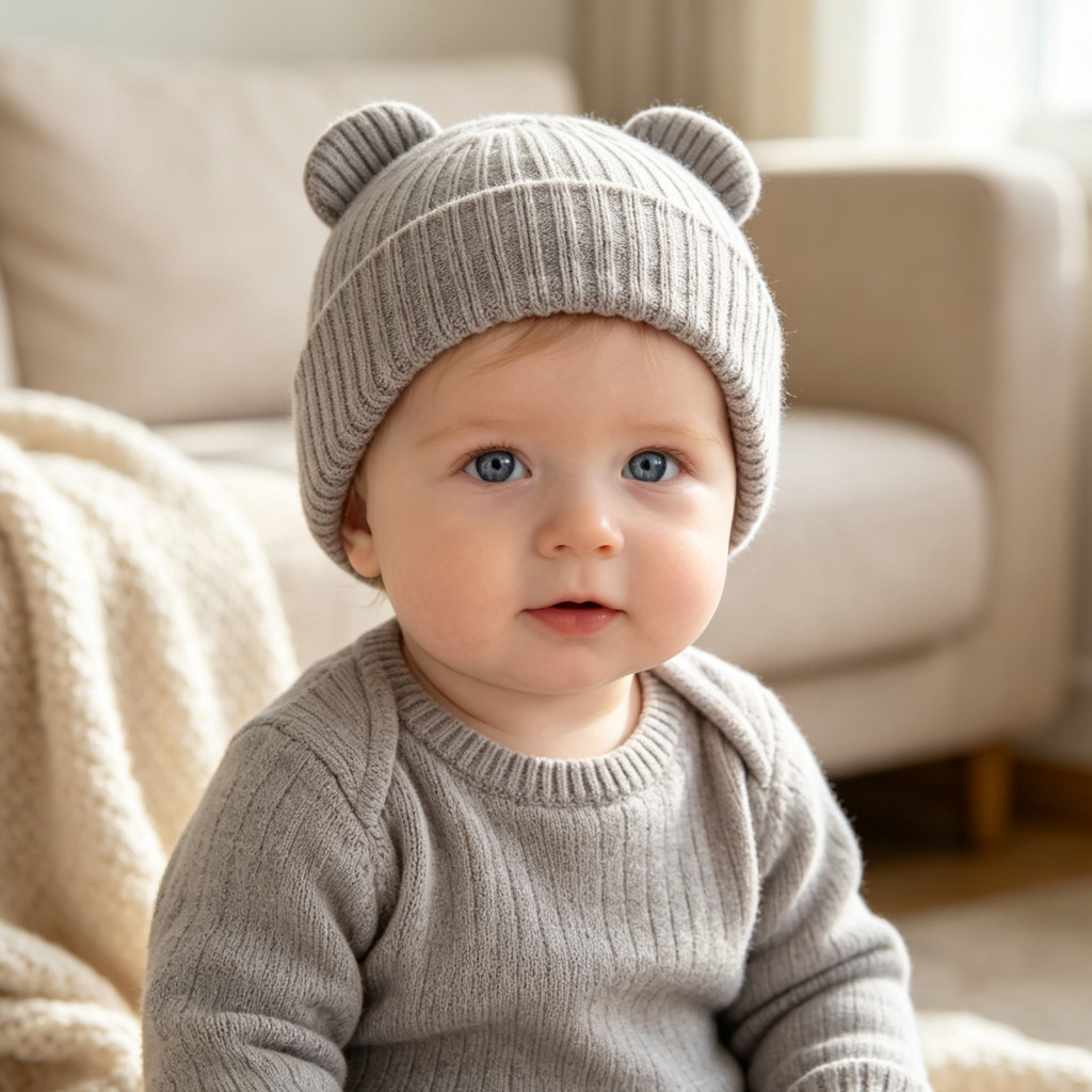 Infant Winter Warm Cap Toddler Knitted Hat with Ears Baby Bear Ear Soft Stretchy Skull for Newborns Infants Toddlers Boy