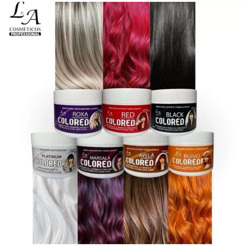 Máscara Matizadora Revitalizadora Red - Avelã - Platinum - Ruivo - Marsala - Black - Roxa LA Cosméticos 300gr