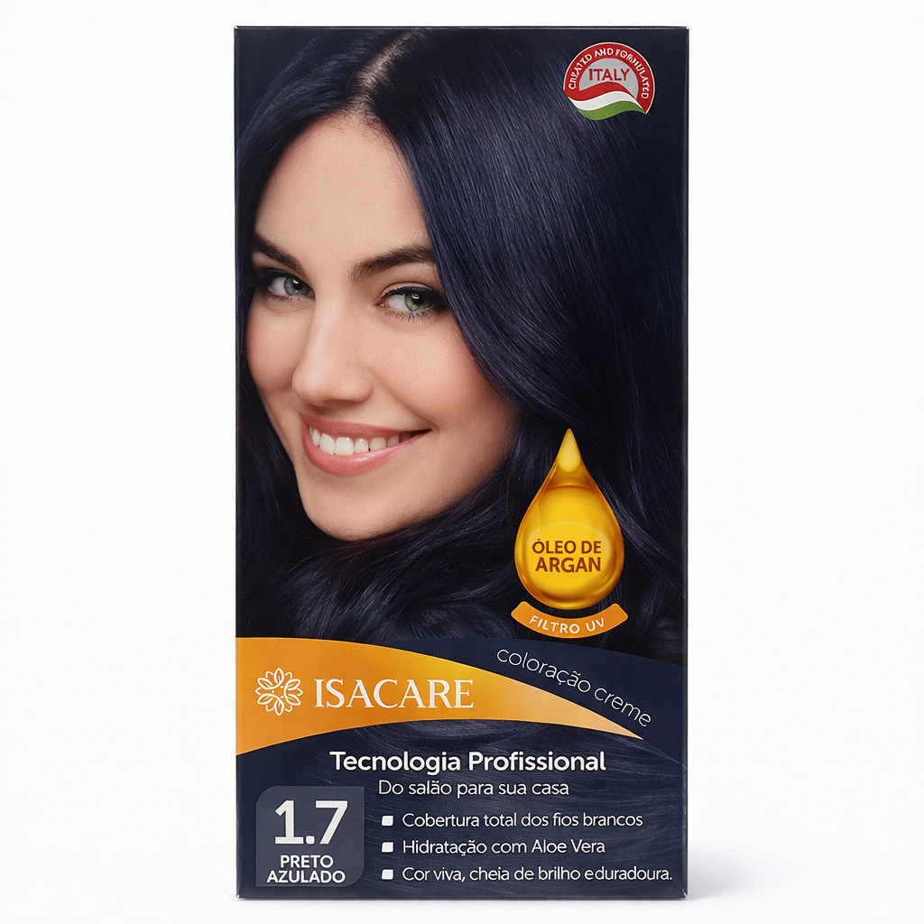 Isacare - Coloração Creme Profissional - 1.7 Preto Azulado Com Oxigenada - Reds