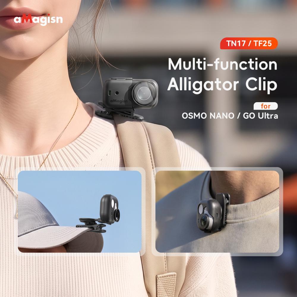 Clipe Jacaré Multifuncional aMagisn Para DJI Osmo Nano/Insta360 GO Ultra , 360 ° Suporte Giratório Câmera , Punho Serril