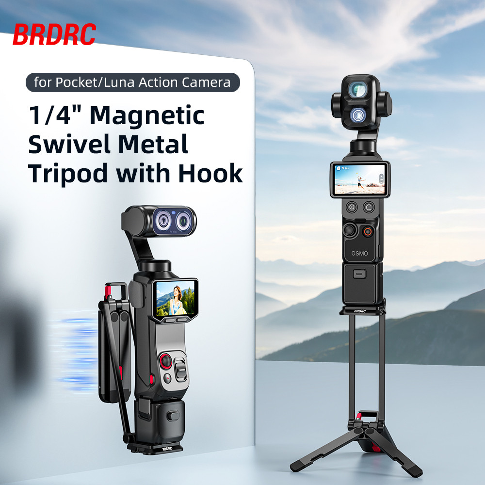 Tripé Magnético de Liberação Rápida BRDRC para DJI Pocket 4P/ 4/ 3/Insta360 Luna, Suporte de Mesa Ultra Dobrável com Alç