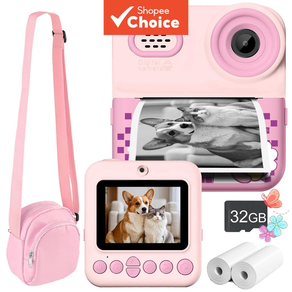 Câmera Instantânea Impressão 1080P HD Vídeo Digital Com Papel de Impressão Cartão 32G Bolsa de Transporte Brinquedo Para