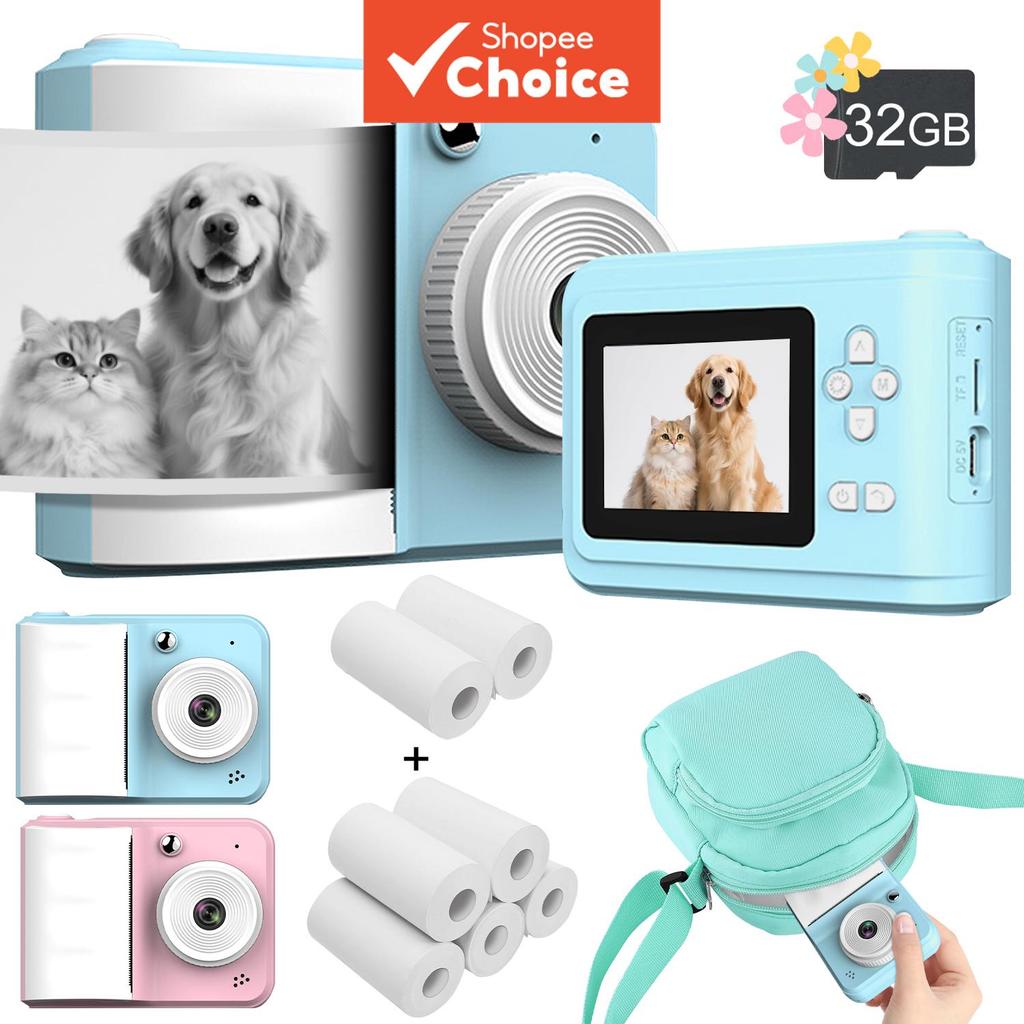 Câmera De Impressão Instantânea Infantil 1080P HD Com Papel 32GB Cartão Bolsa Brinquedo Para Meninos E Meninas Natal