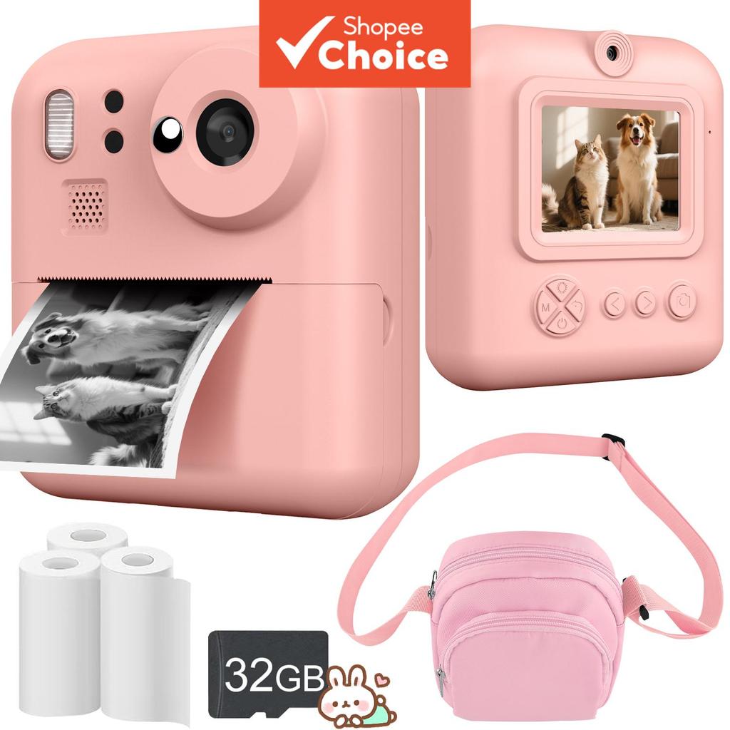 Câmera Instantânea Digital 1080P, Portátil, 32 GB, 3 Rolos de Papel e Bolsa de Transporte para Crianças