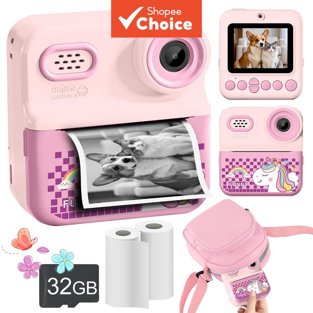 Câmera De Impressão Instantânea 1080P HD Vídeo Digital Com Cartão De 32 Gb E Bolsa De Transporte De Papel Infantil Para