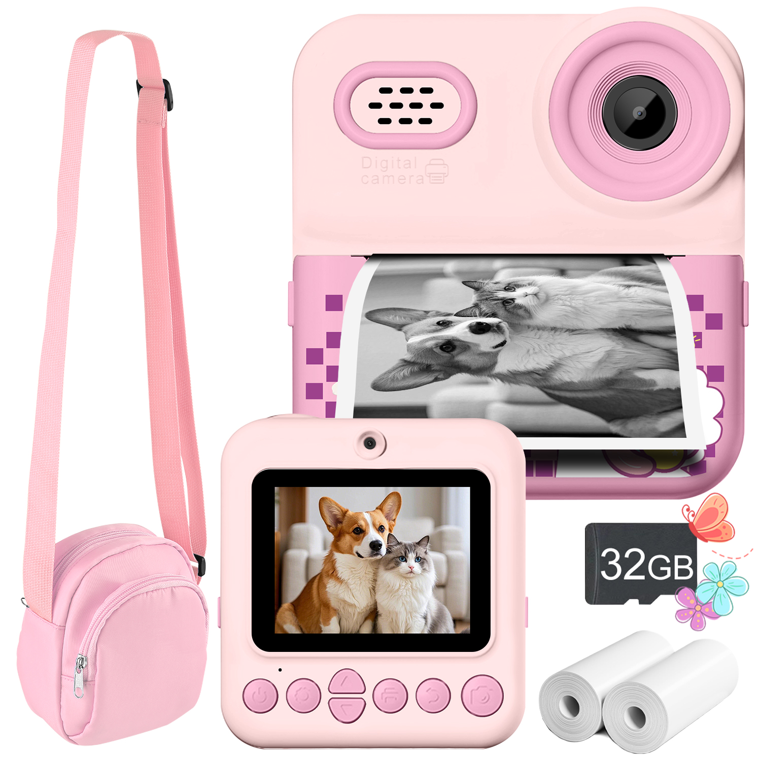 Câmera Instantânea Digital com Impressão 1080p HD, Papel de Impressão, Cartão 32GB e Bolsa de Transporte. Para Crianças