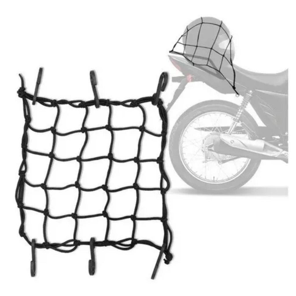 Rede Elástica Aranha 35X35 Preta 6 Ganchos Bagageiro Capacete Moto
