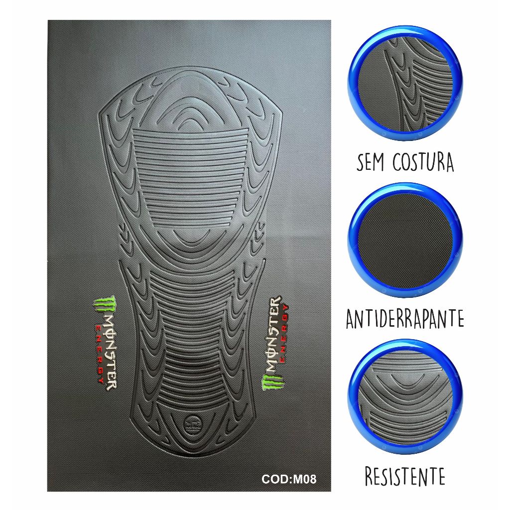 Capa banco de moto emborrachada 3D Preta universal Monster