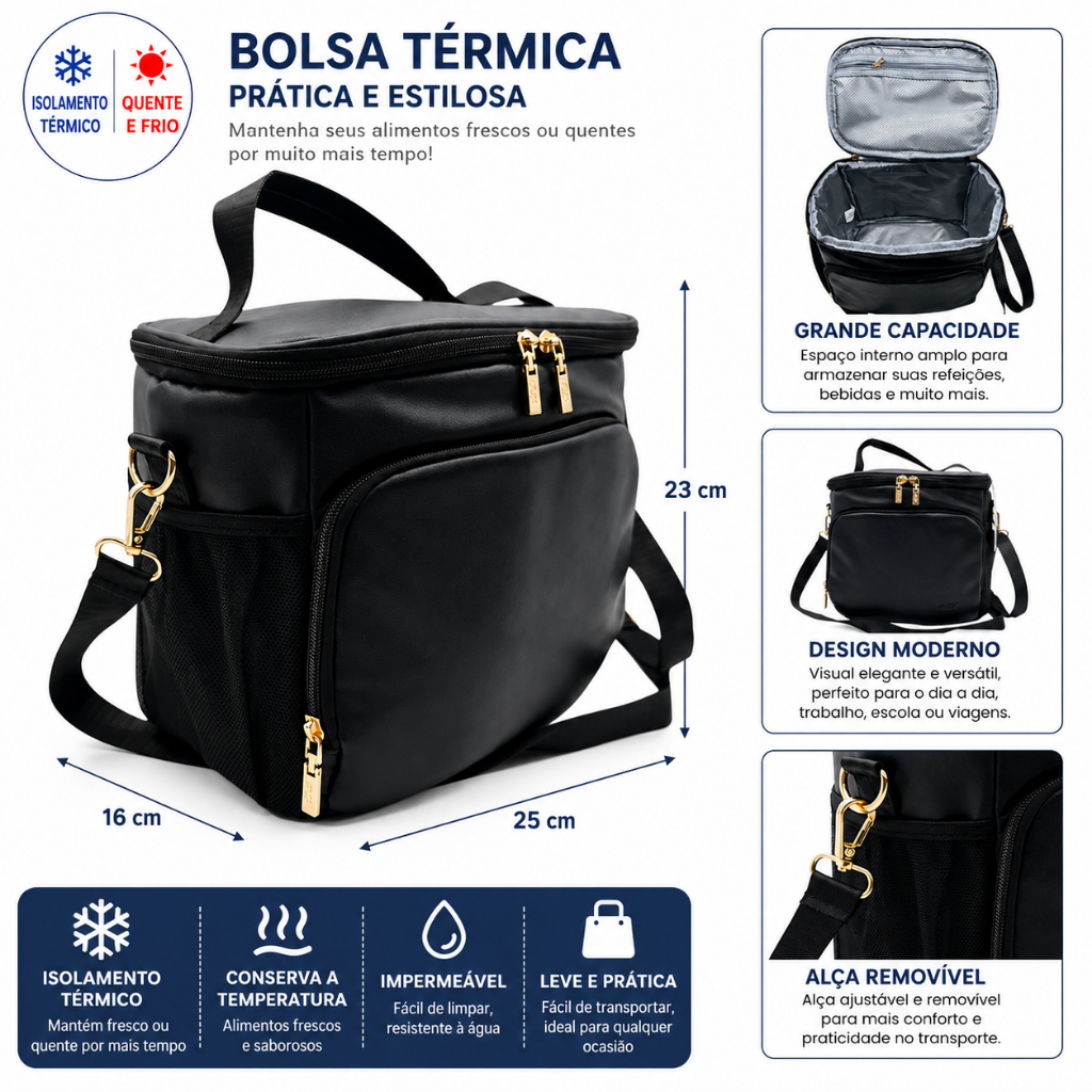 Bolsa Térmica Grande Porta Marmita Impermeável Lancheira Térmica Alça Ajustável 2 Tamanhos