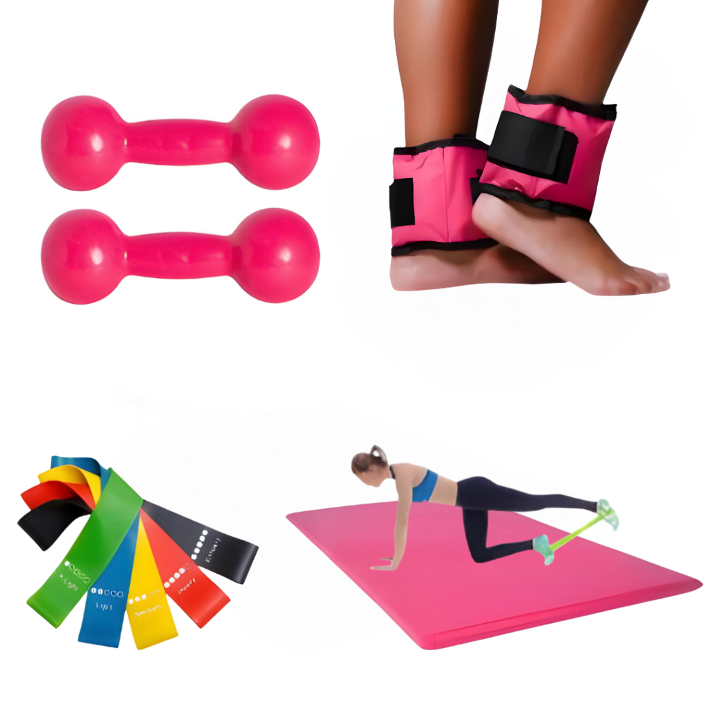 Kit Par de Halter 3kg + Par de Caneleira 3kg + Colchonete + 5 TheraBand Treino Profissional