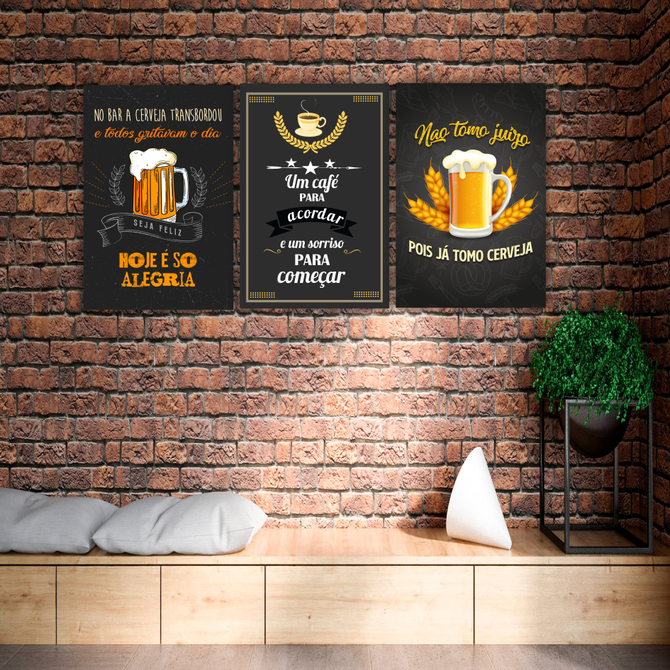 Quadro Decorativo Kit 3 Peças Bar Boteco Bebida - Para Decoração Parade Buteco Salão Cantinho -