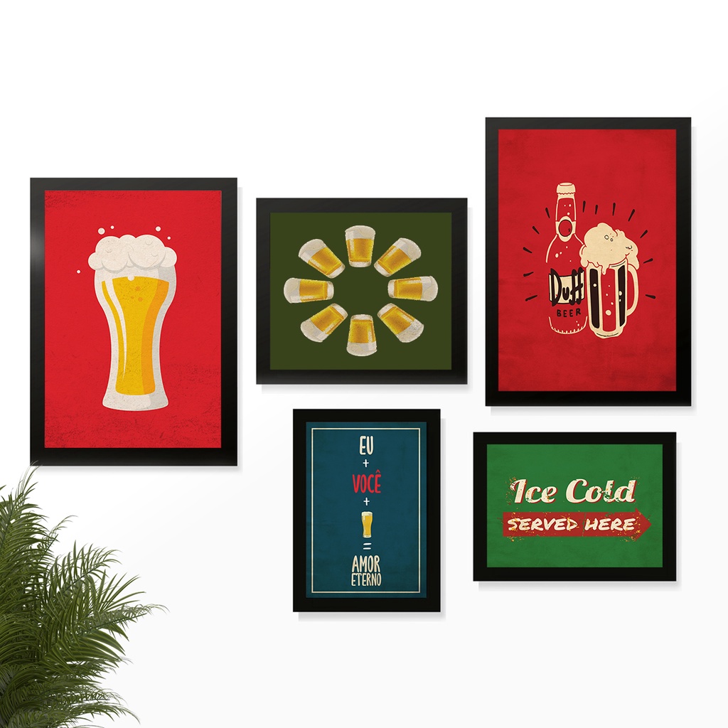 Kit 5 Quadros Decorativos Bar Buteco Cerveja Cantinho do Churrasco