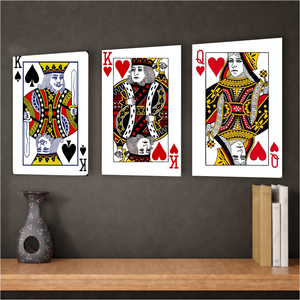 Kit 3 Quadros Decorativos Baralho Truco Jogo de Cartas Dama Rei Para Sala Cantinho Buteco