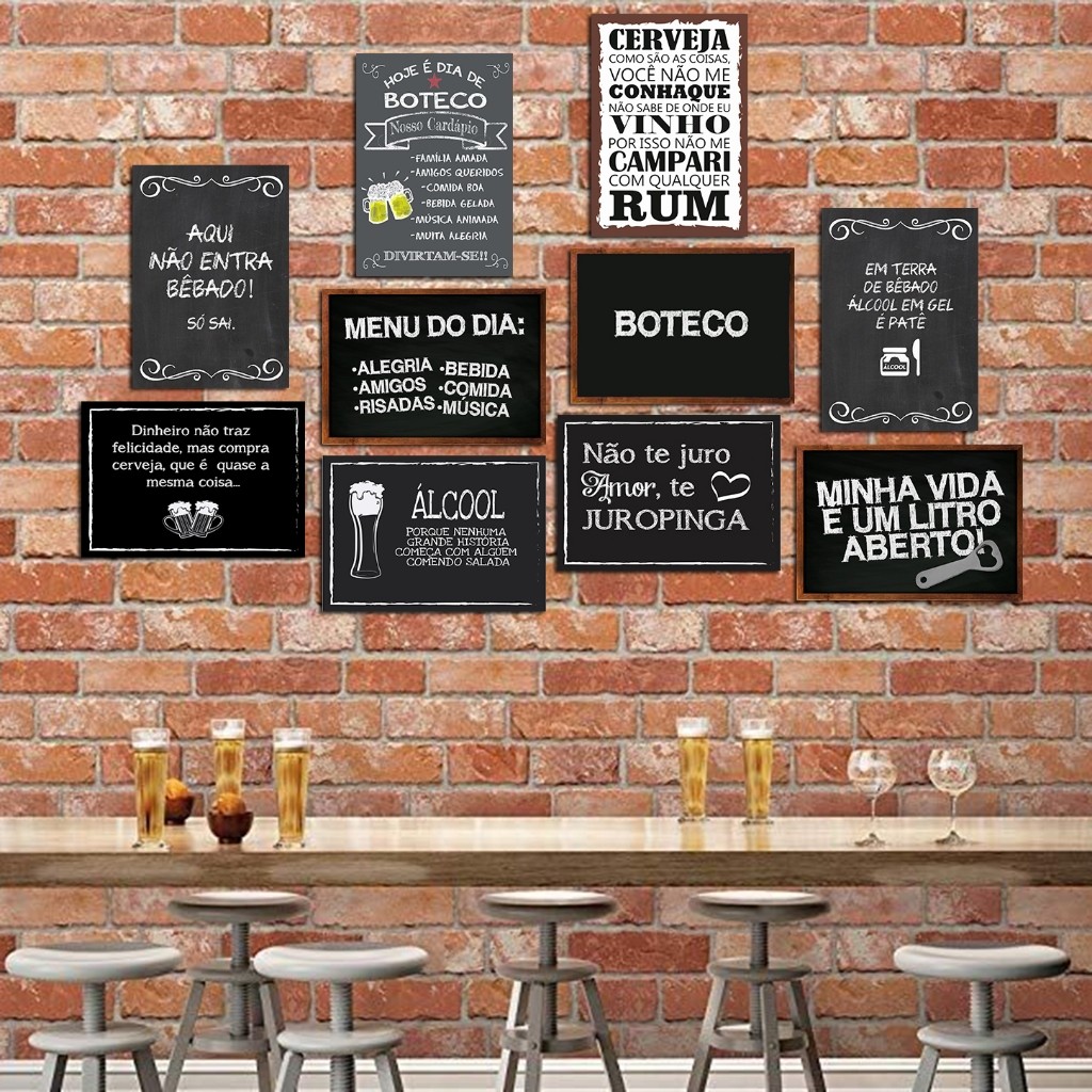 Kit 10 Placas Decorativas MDF Quadros bonitos bar Tema Buteco Boteco Churrasco Área Lazer Amigos  20x30cm