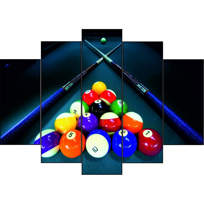 Quadro Decorativo Mosaico 5 Peças Jogo Sinuca Bar Buteco