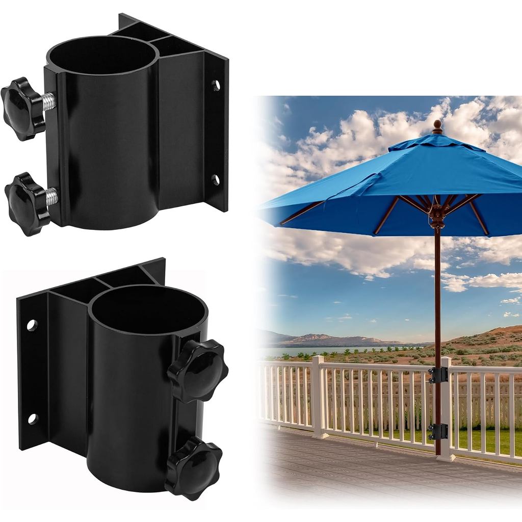 2pcs Patio Umbrella Holders, Outdoor Umbrella Base, Adjustable Metal Umbrella Clamp Mount Bracket, Patio Deck M