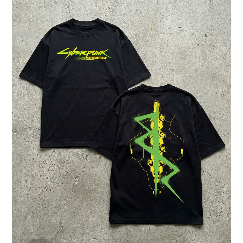Camiseta Oversized Cyberpunk Edgerunners Logo Neon Estampa Costas Anime Gamer Unissex Algodão Streetwear Geek Nerd