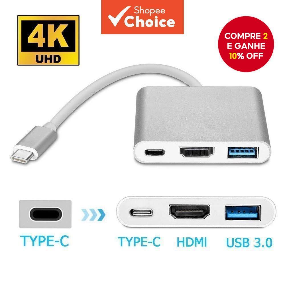 Tipo C Para HDMI Hub PD 100W 3 Em 1 Adaptador USB 3.0 Laptop Samsung PC