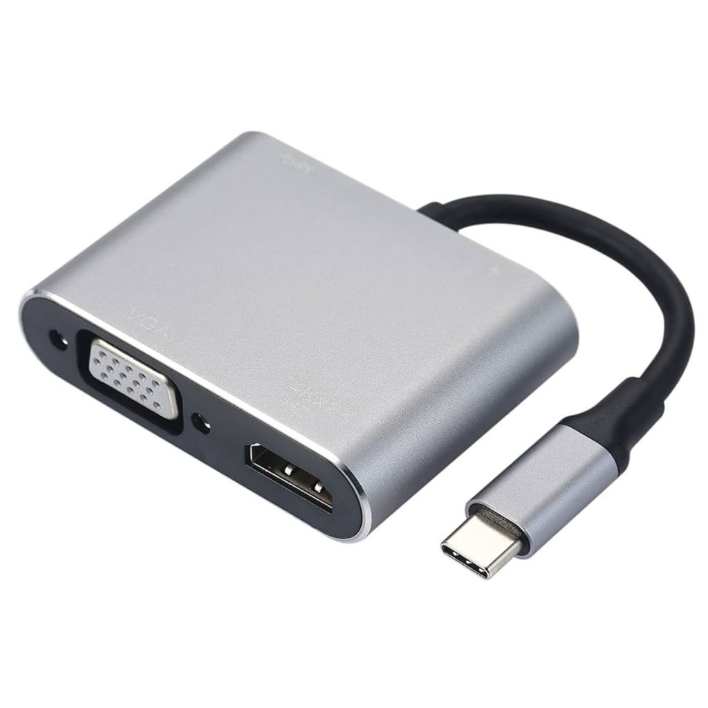 Adaptador Tipo C 4 em 1 - USB C/USB C (PD)/HDMI 4K/USB 3.0/VGA - TEBERA Alta Conectividade
