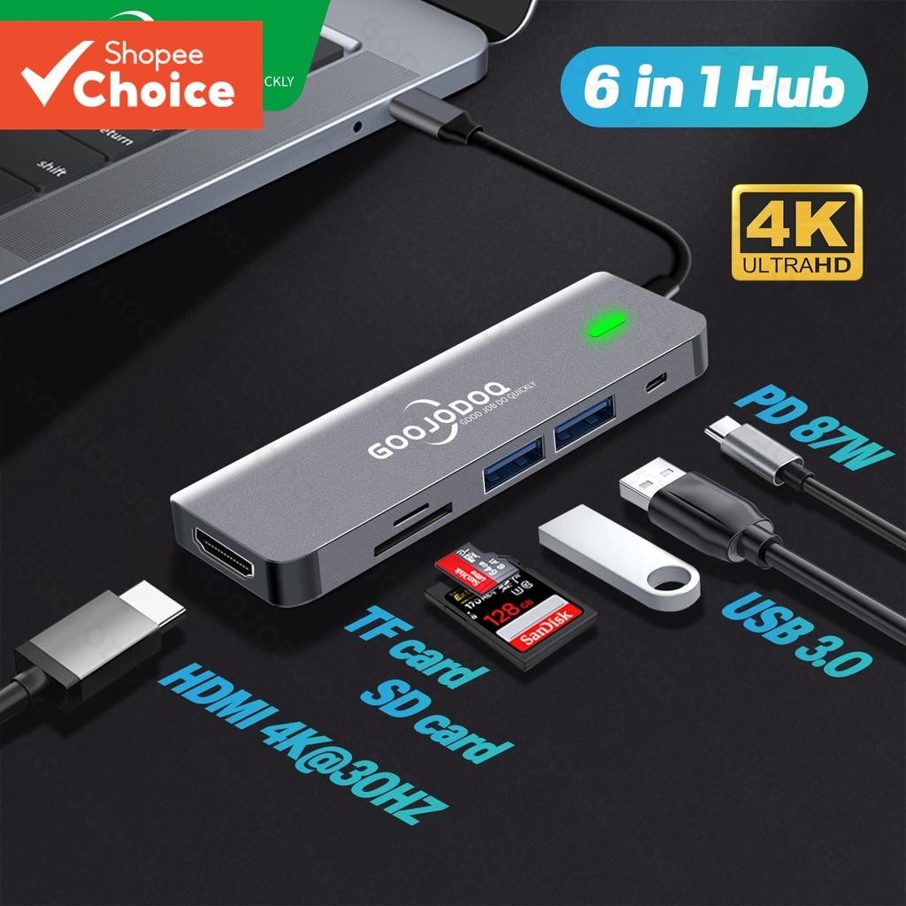 Goojodoq Active Type C Hub 6 Em 1 Adaptador USBC Para USB3.0 HDMI PD OTG 4K TF Leitor De Cartão SD