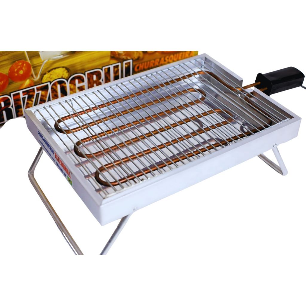 Churrasqueira Elétrica Portátil Sem Fumaça em Alumínio Dobrável Rizzogrill 127/220V