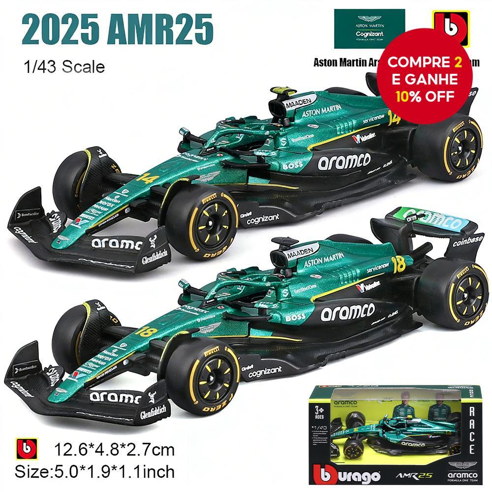 Bburago 1:43 F1 2025 Aston Martin AMR25 #14 Fernando Alonso #18 Lance Stroll Modelo de Carro de Liga Die Cast Modelo de