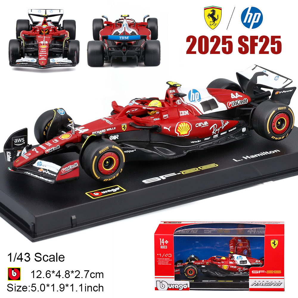 Bburago 1:43 F1 2025 Ferrari SF25 #16 Charles Leclerc #44 Lewis Hamilton Carro Modelo em Liga de Die-Cast