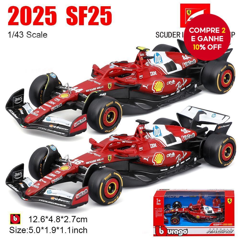 Bburago 1:43 F1 2025 Scuderia Ferrari HP SF25 #16 Charles Leclerc #44 Lewis Hamilton Modelo de Carro de Liga Die Cast