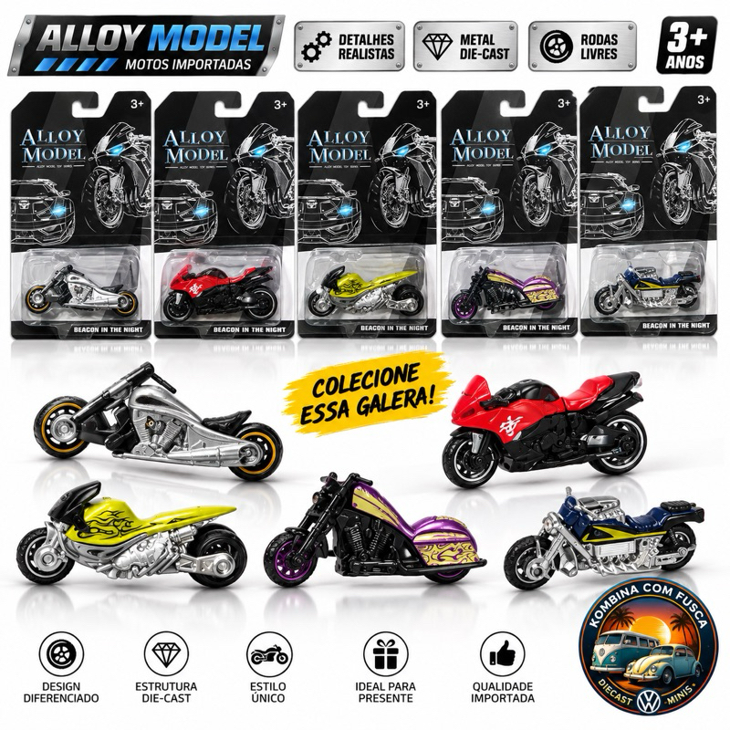 LANÇAMENTO 🔥Miniatura Moto Alloy Model Die-Cast Metal 8cm Colecionável | Escolha a Sua