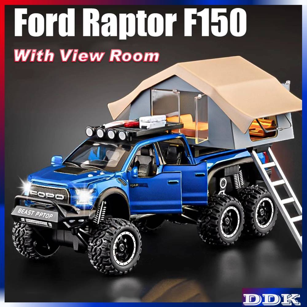 DDK 1 : 24 FORD RAPTOR F150 Com Vista Sala Modelo De Fundição Die Casting Carro Liga De Brinquedo Decoração Luz De Som Metálico Pull Back Boy Kids Friend Aniversário Gift