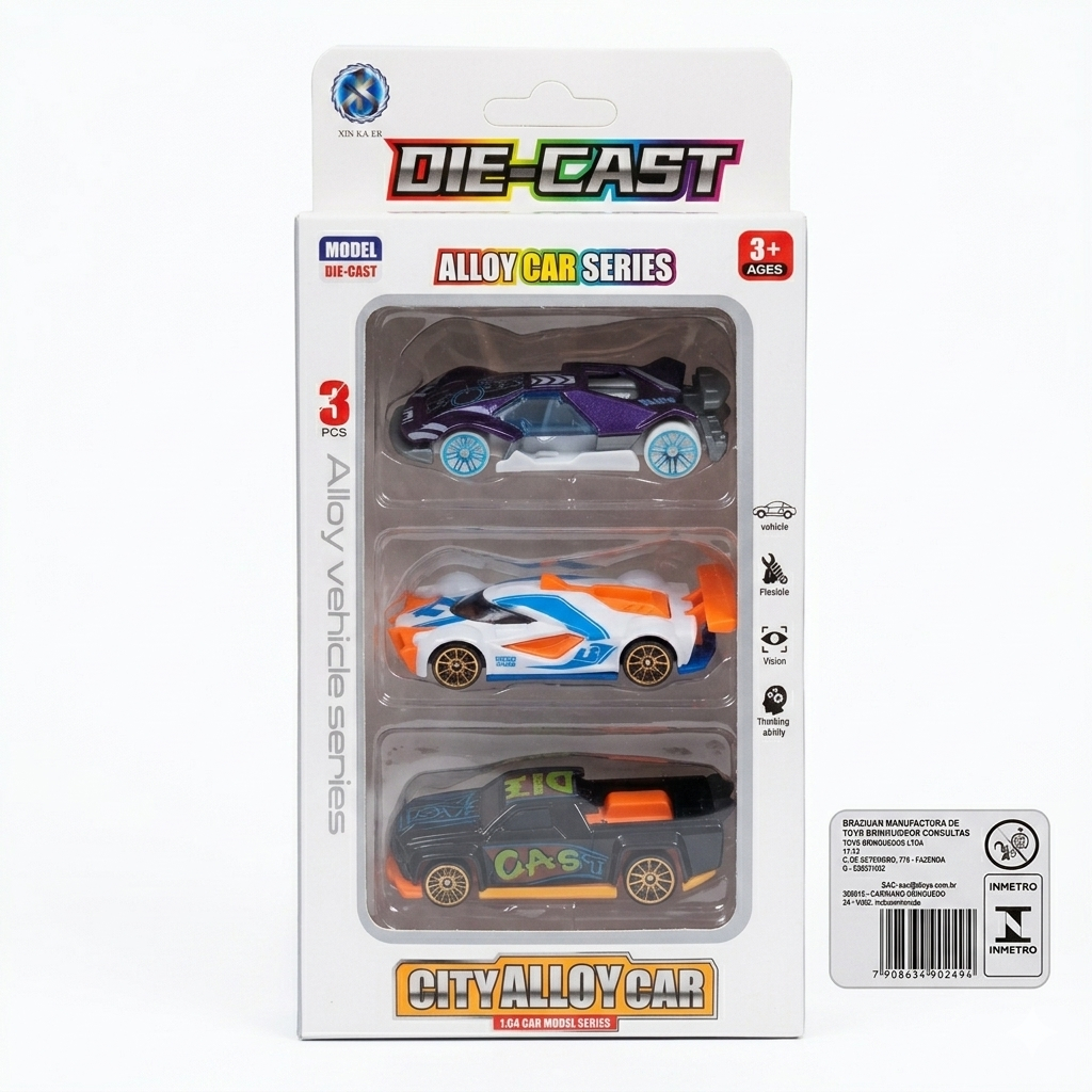 Kit 3 Carrinhos de Metal Die-Cast 1:64 City Alloy Car Premium +3